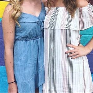 Express blue chambray ruffle top dress, size small